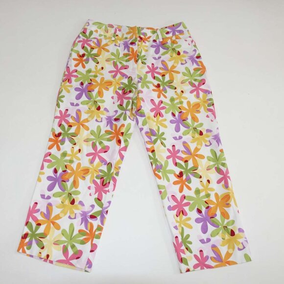 Talbots Women's Cropped Stretch Pants Size 6 Petite Floral Print Cotton 6P - Picture 1 of 5